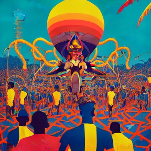 Image similar to trinidad and tobago carnival by paolo eleuteri serpieri and tomer hanuka and chesley bonestell and daniel merriam and tomokazu matsuyama, unreal engine, high resolution render, featured on artstation, octane, 8 k, highly intricate details, vivid colors, vector illustration