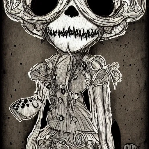 Image similar to grunge drawing of a cartoon teddy bear by mrrevenge, corpse bride style, horror themed, detailed, elegant, intricate