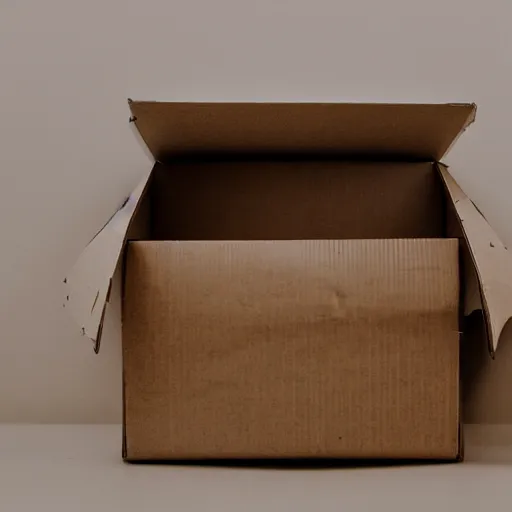 Image similar to broken and damaged cardboard box, wrapped in fragile tape, image white background