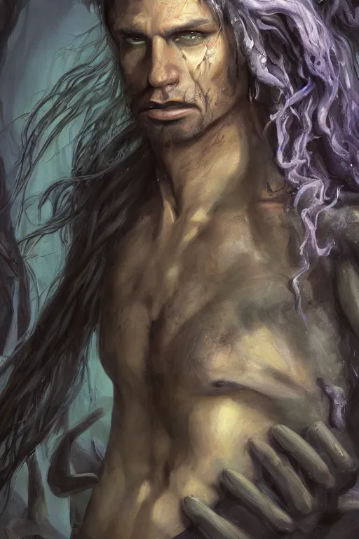 Image similar to a full body high detail fantasy portrait oil painting illustration of a necromancer by justin sweet with face and body clearly visible, flowing hair, high cheekbones, in a scenic background, pretty eyes, realistic proportions, d & d, rpg, forgotten realms, artstation trending, high quality, sombre mood, artstation trending, muted colours, entire person visible!