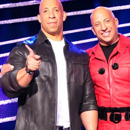 Image similar to vin diesel as howie mandel on deal or no deal