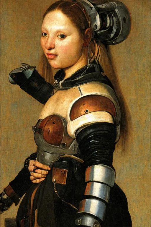 Image similar to a close - up portrait of a cyberpunk cyborg girl, by jan steen, rule of thirds