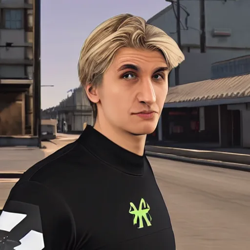 Image similar to xqc as a GTA style character on a loading screen, 4k, high detail, high-resolution photograph, professional photography, ultra-detail