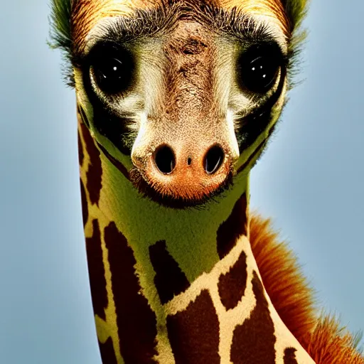 Prompt: giraffe sloth hybrid, bold natural colors, national geographic photography, masterpiece, full shot