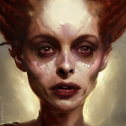 Image similar to expressive oil painting, alien dark fae girlboss based on helena bonham carter mixed with sigourney weaver, bumpy mottled skin, big black feathered wings instead of arms, body horror, by yoshitaka amano, by greg rutkowski, by jeremy lipkinng, by artgerm, digital art, octane render