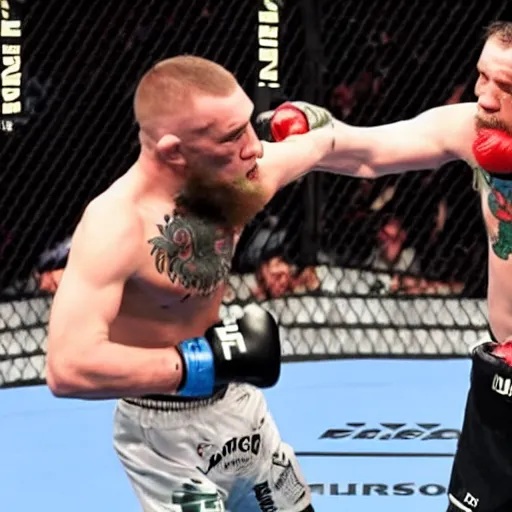 Prompt: Conor McGregor slapping a frail elderly man