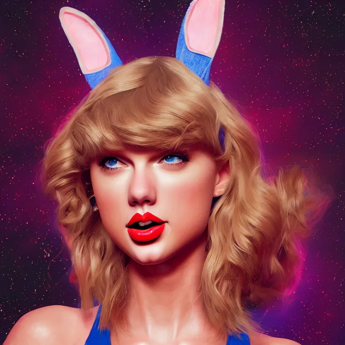 Prompt: portrait of Taylor Swift as Lola Bunny in Space Jam 1996. bunny ears. intricate abstract. intricate artwork. by Tooth Wu, wlop, beeple, dan mumford. octane render, trending on artstation, greg rutkowski very coherent symmetrical artwork. cinematic, hyper realism, high detail, octane render, 8k