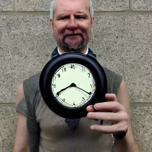 Image similar to photo of a human-clock hybrid