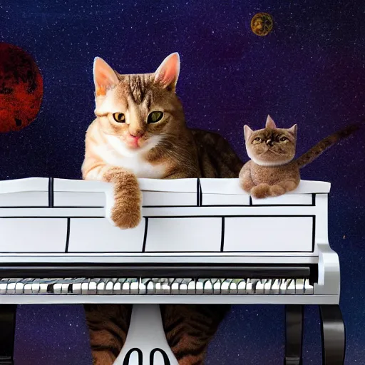 Image similar to an ultra realistic cat playing the piano for a martian civilization, award winning photography, 8 k