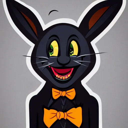 Image similar to A extremely highly detailed majestic hi-res beautiful, highly detailed head and shoulders portrait of a scary terrifying, horrifying, creepy maniacal crazy black cartoon rabbit with scary big eyes, earing a shirt laughing maniacally , let's be friends, in the style of a Walt Disney cartoon