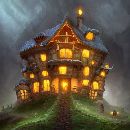 Prompt: a highly detailed fantasy digital art of a house made of cheese by andreas rocha