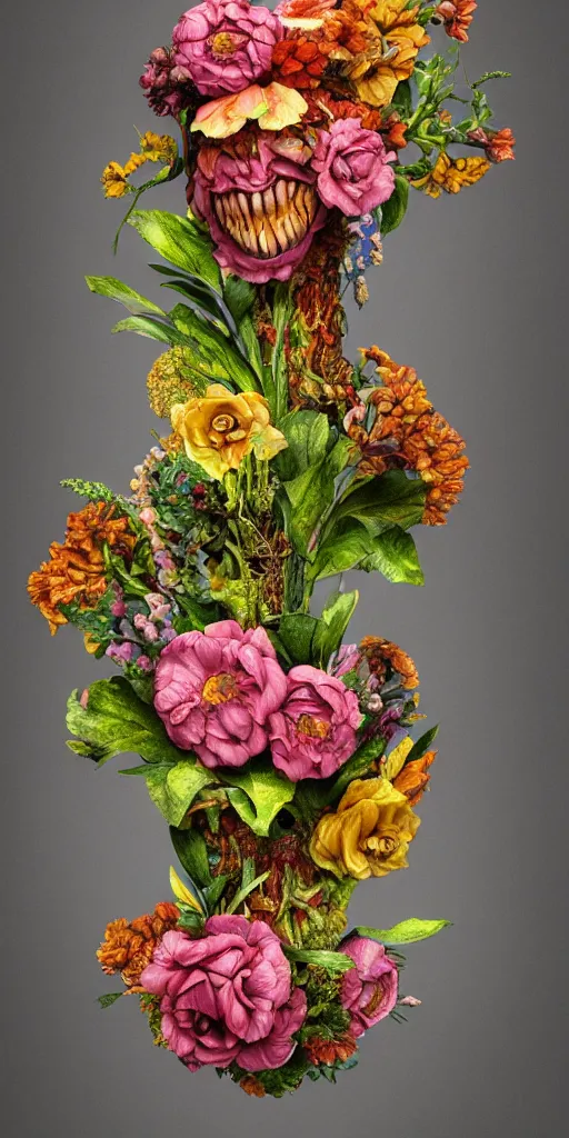 Prompt: grotesque flower , ultradetailed, ultrarealistic, octane render by Giuseppe Arcimboldo