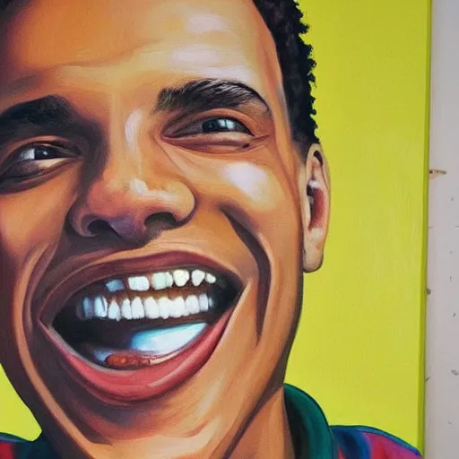 Prompt: rapper logic very big smile, painting