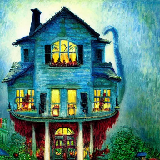 Prompt: monster house movie painted by monet