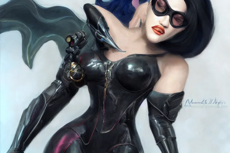 Prompt: Kat Dennings as Bayonetta by Mandy Jurgens and Artgerm and william-adolphe bouguerea, highly detailed, trending on artstation, award winning, H 768