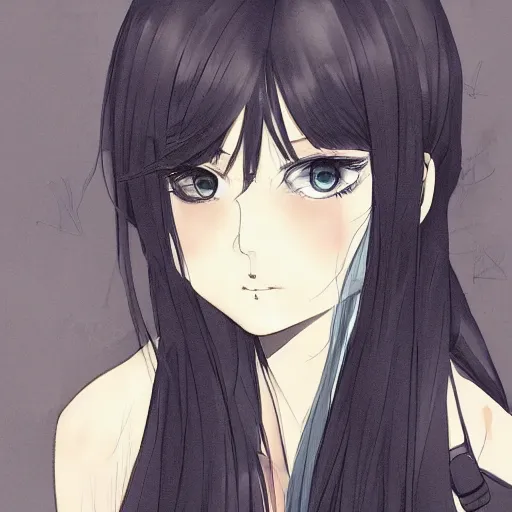 Image similar to portrait of a beautiful girl with long black hair, wearing police riot uniform, drawn by WLOP, by Avetetsuya Studios, attractive character, colored sketch anime manga panel, trending on Artstation