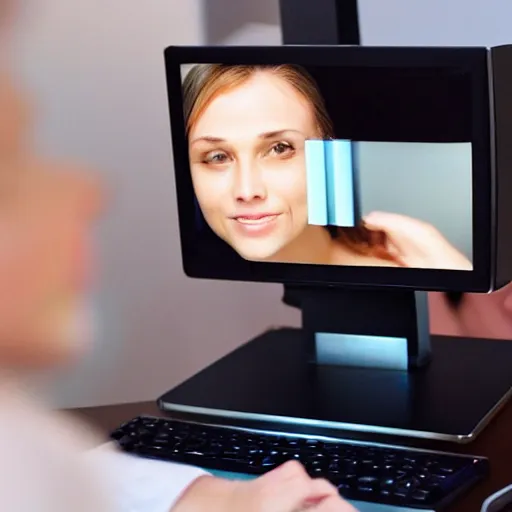 Image similar to person with a computer monitor for a face