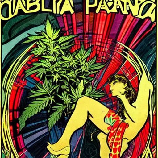 Image similar to cannabis is great, australia, comic book art by steve ditko and jack kirby and ( alphonse mucha )