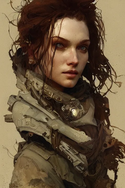 Prompt: A full portrait of a beautiful post apocalyptic russian explorer, intricate, elegant, highly detailed, digital painting, artstation, concept art, smooth, sharp focus, illustration, art by Krenz Cushart and Artem Demura and alphonse mucha