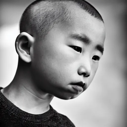 Image similar to dramatic portrait of chinese boy buzz cut, in the style of the simpsons