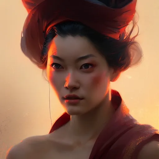 Image similar to beautiful women with oriental faces, character portrait, sharp, digital matte painting, by greg rutkowski, trending on artstation