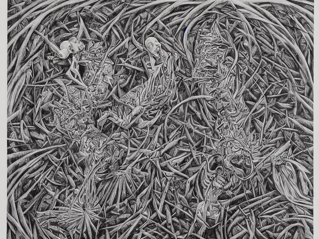 Image similar to meditation on death by Alex Grey and M. C. Escher collaboration