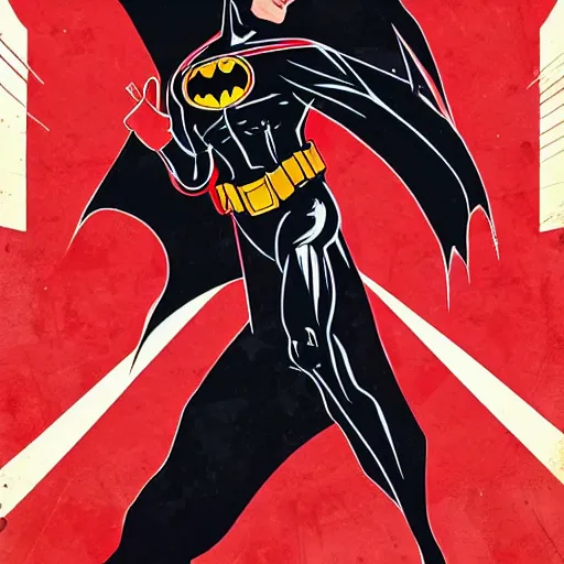 Prompt: batman beyond in the style of a vintage soviet propaganda poster