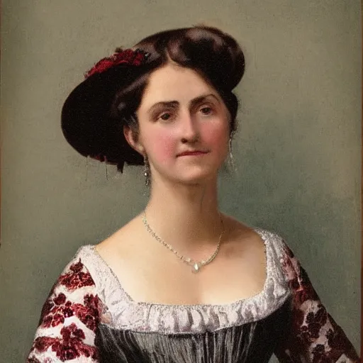 Prompt: A beautiful woman in a victorian dress, classic portrait