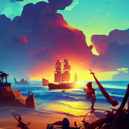 Image similar to painting treasure on sea of thieves game smooth median photoshop filter cutout vector, behance hd by jesper ejsing, by rhads, makoto shinkai and lois van baarle, ilya kuvshinov, rossdraws global illumination