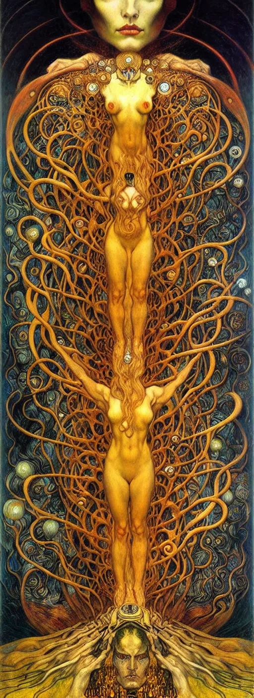 Image similar to Divine Chaos Engine by Karol Bak, Jean Delville, William Blake, Gustav Klimt, and Vincent Van Gogh, symbolist, visionary