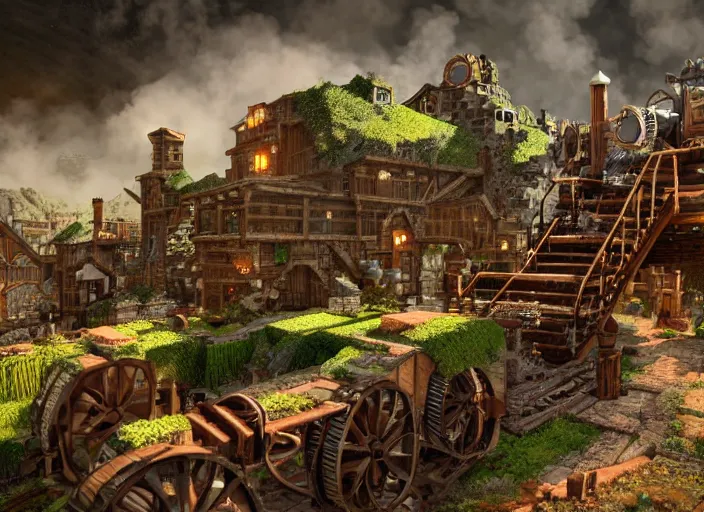 Image similar to minecart track in a magical mine illustration. steam punk fantasy, dramatic lighting, 8 k, sharp focus, global illumination, unreal engine, detailed and intricate environment