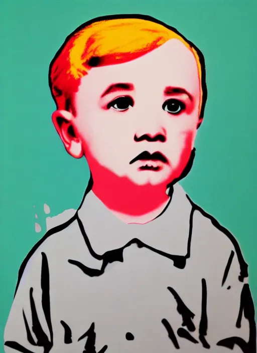 Image similar to baby hitler by andy warhol, poster, illustration, airbrush, detailed pop art