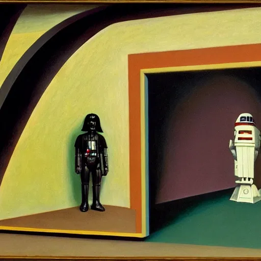 Image similar to star wars a new hope 1 9 7 7, grant wood, pj crook, edward hopper, oil on canvas