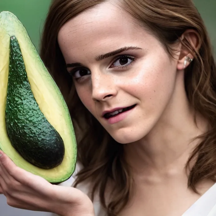 Prompt: emma watson as a live action avocado, movie still, 8 k