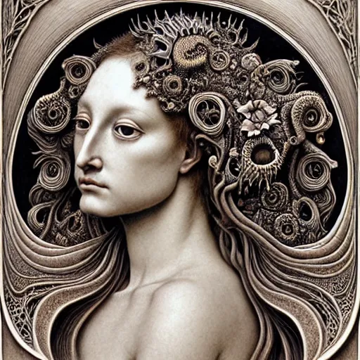 Image similar to detailed realistic porcelain beautiful intricate calaveras goddess face portrait by jean delville, gustave dore, iris van herpen and marco mazzoni, art forms of nature by ernst haeckel, art nouveau, symbolist, visionary, gothic, neo - gothic, pre - raphaelite, fractal lace, intricate alien botanical biodiversity, surreality, hyperdetailed ultrasharp octane render