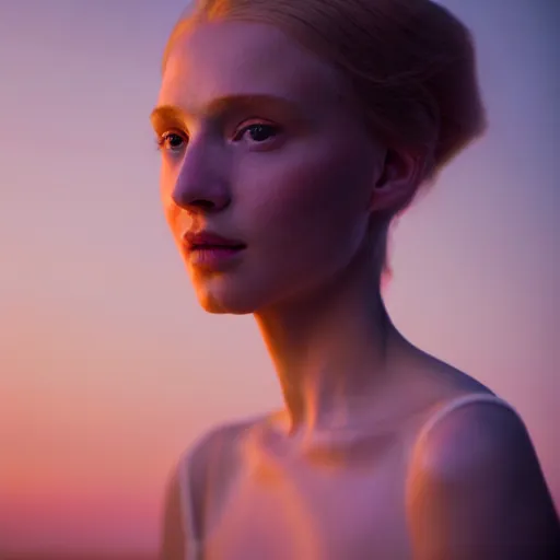 Image similar to photographic portrait of a stunningly beautiful english renaissance female in soft dreamy light at sunset, beside the river, soft focus, contemporary fashion shoot, in a denis villeneuve and tim burton movie, by edward robert hughes, annie leibovitz and steve mccurry, david lazar, jimmy nelsson, extremely detailed, breathtaking, hyperrealistic, perfect face, octane render