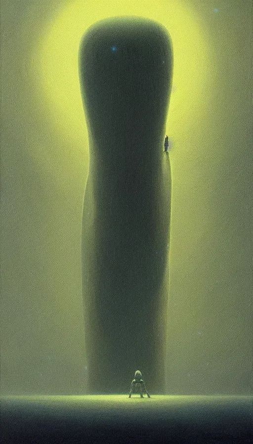 Image similar to spaceship landing mood lighting, soft light, dynamic lighting, complimentary colours, realistic, highly detailed, spooky painting by zdzisław beksinski and greg rutkowskiweta studio, and lucasfilm, colours