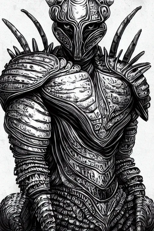 Image similar to armoured warrior clam humanoid monster, symmetrical, highly detailed, digital art, sharp focus, trending on art station, ambient lighting, kentaro miura art style