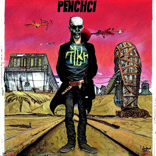 Image similar to punk album cover, psychedelic, enki bilal