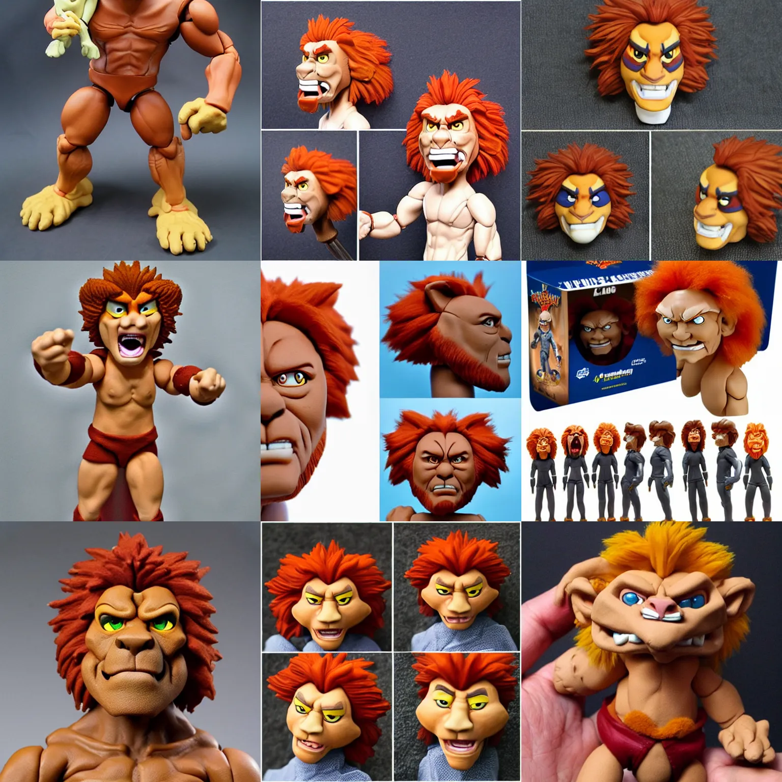 Prompt: real lion-o thundercats!! clay! close detailed sculpted head , style: claymation puppet kids clay , by guldies