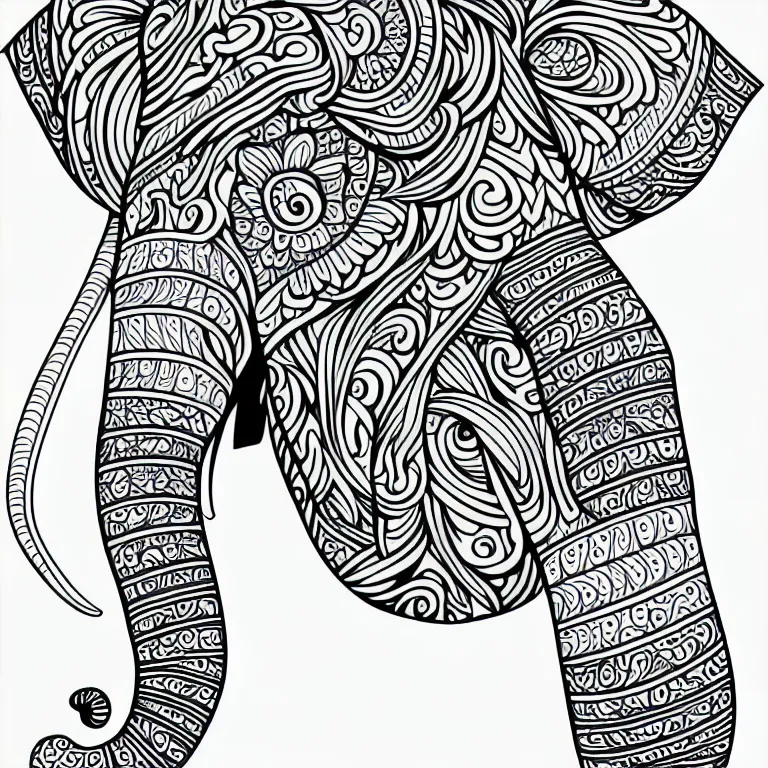 Image similar to beautiful elephant's head, ornamental, fractal, line art, vector, outline, simplified, colouring page