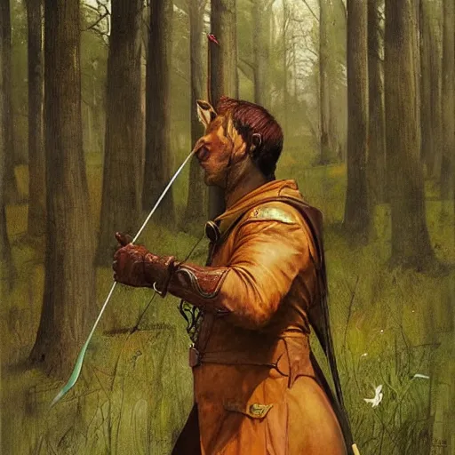 Anime depiction of robin hood with saxon armor and long bow