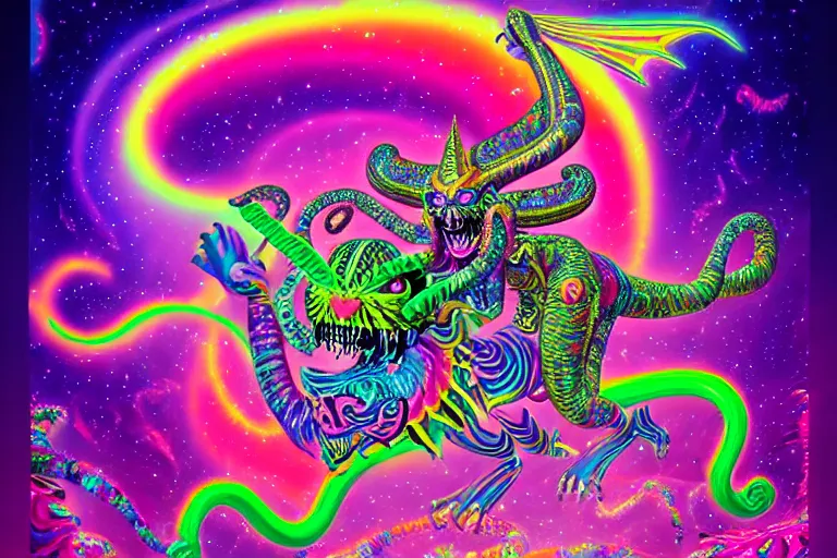 Image similar to lisa frank illustration of rebulon the ancient demon, by lisa frank, masterpiece concept art, 8 k, intricate detail, cinematic lighting, epic pose, bright colors