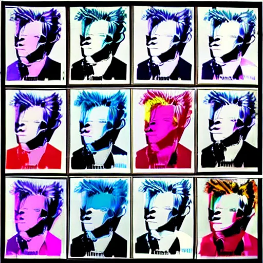 Image similar to individual furry manga david bowie silk screen portrait andy warhol style