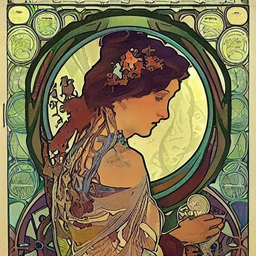 Image similar to Sticker of a ecosystem in a bottle , elegant art nouveau style, Alphonse Mucha, james gurney