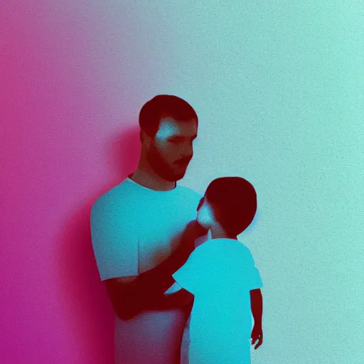 Prompt: father with child. minimalist digital collage. soft matte pastel tones. matte background. HD 8x