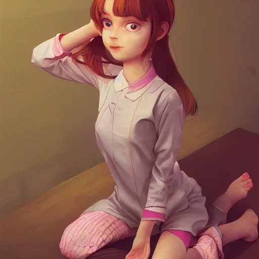 Image similar to little bunny girl in pajama. digital artwork made by ilya kuvshinov, inspired by zootopia and balthus, highly detailed, realistic,