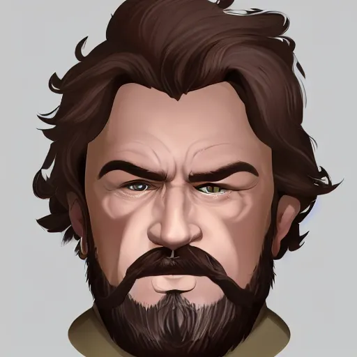 Prompt: portrait, 5 0 years old man, large, stocky : : fantasy : : brown hair, sympathetic, short brown beard : : noble medieval clothing : : high detail, digital art, rpg, concept art, illustration