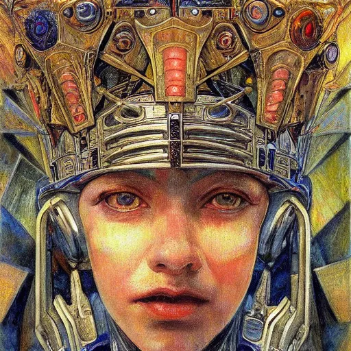 Image similar to the robot crown, by Annie Swynnerton and Diego Rivera and Donato Giancola, symbolist, dramatic lighting, elaborate geometric ornament, Art Brut, god rays, soft cool colors,smooth, sharp focus, extremely detailed, Adolf Wölfli