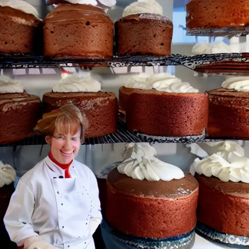 Image similar to a baker with too much cake